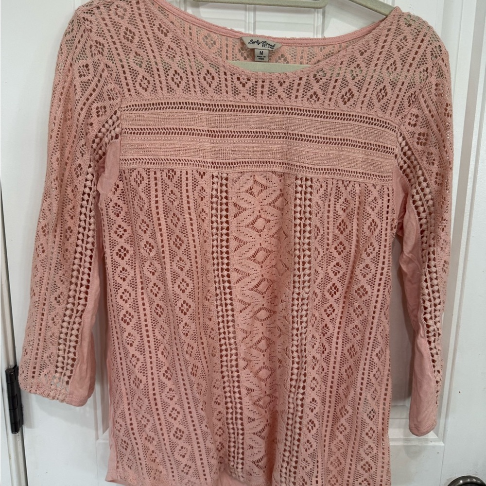 Lucky Brand Blush Lace Blouse - 3/4 sleeve in blush Pink